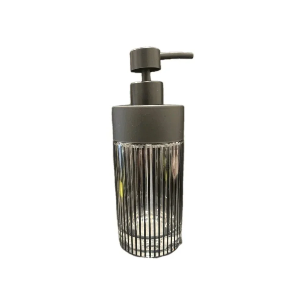 New Retro Glass Black Stripped Soap Dispenser Pump Bathroon Vanity Decor